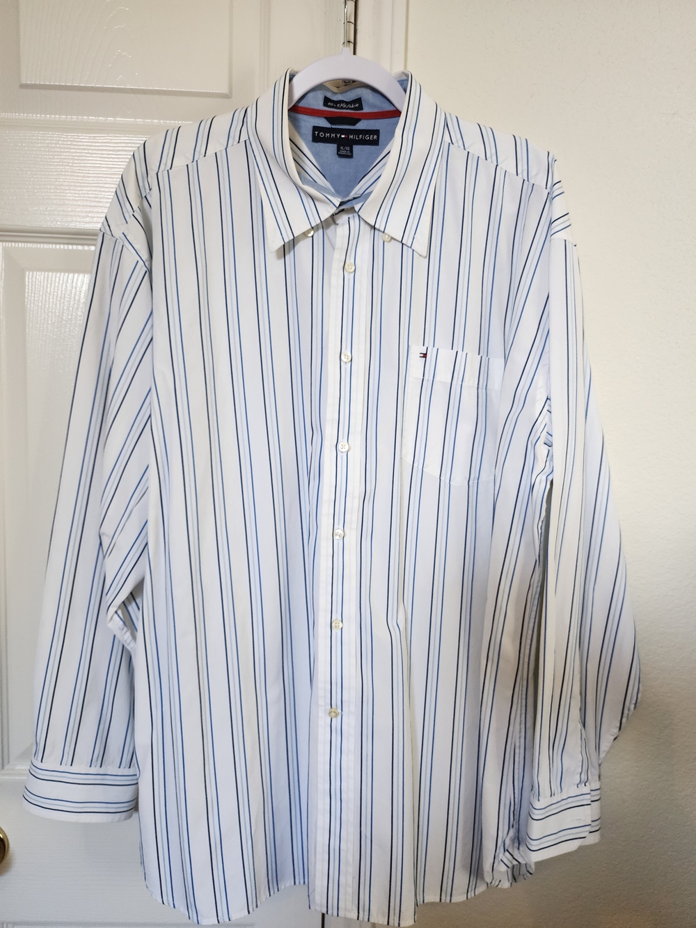 Tommy Hilfiger Vintage Y2K Men’s White & Blue Stripe Button-Up Shirt